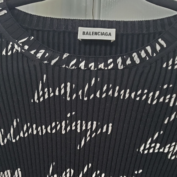 Balenciaga Black & White Ribbed Logo Knit Sweater Sz L - Picture 5 of 10